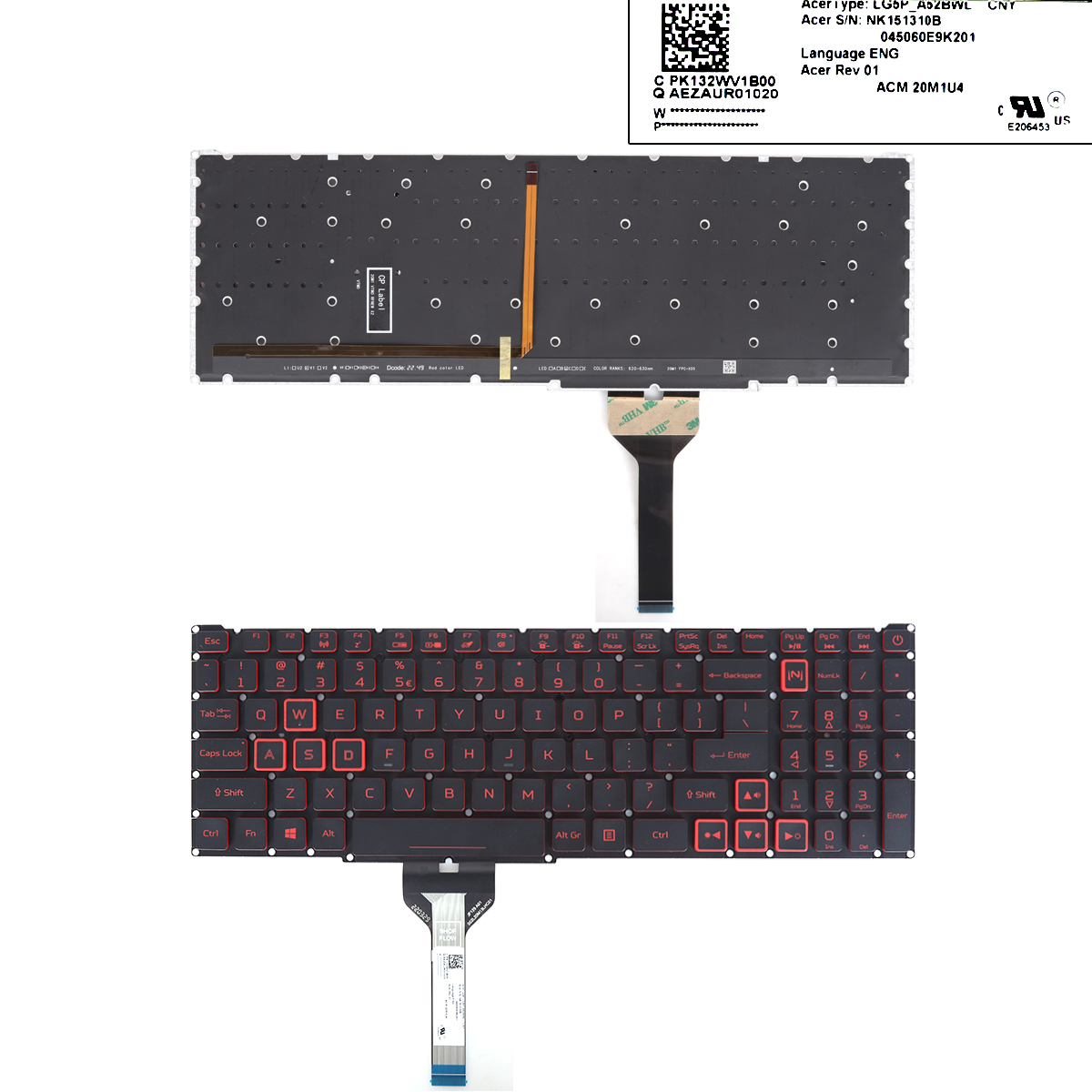 Picture of New Replacement Laptop Keyboard For ACER Nitro 5 AN515-56 AN515-57 AN515-58 BLACK(Red printing backlit WIN8) US Layout